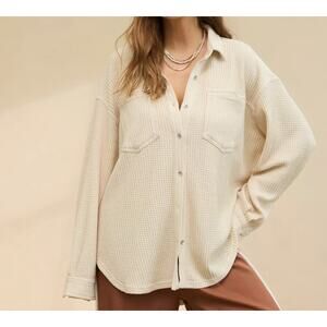 Aerie Anytime Fave Oversized Waffle Shirt in Cake Batter (XS)
